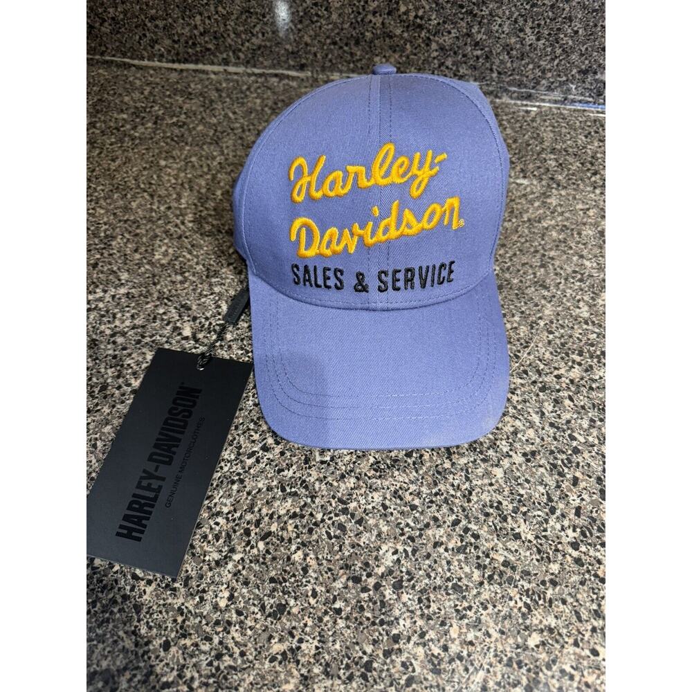 Harley Davidson Sales & Service Hat Blue Strapback Embroidered Biker Mechanic